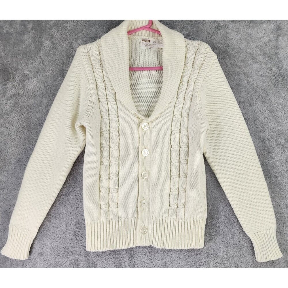 Montgomery Ward Sweater Womens Large Cream Cable Knit Button‎ Front 90s Vintage